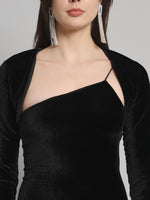 Asymmetrical Neckline & Detachable Sleeve Design Velvet Co-Ord Dress