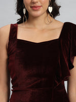 Shoulder Straps Velvet Ruffles Bodycon Midi Dress