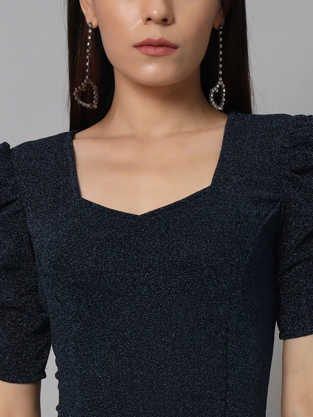 Lycra Party Puff Sleeves Shiny Readymade Blouse