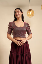 Metallic Shimmer Ruched Sleeve Top