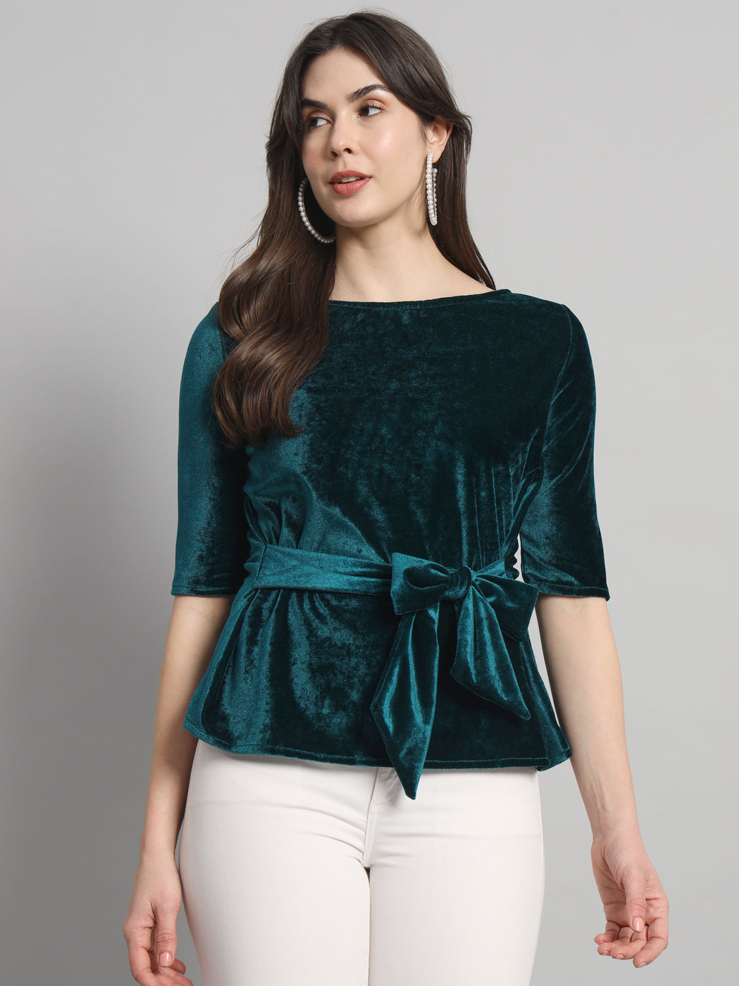 Velvet Tie-Up Peplum Top for Women