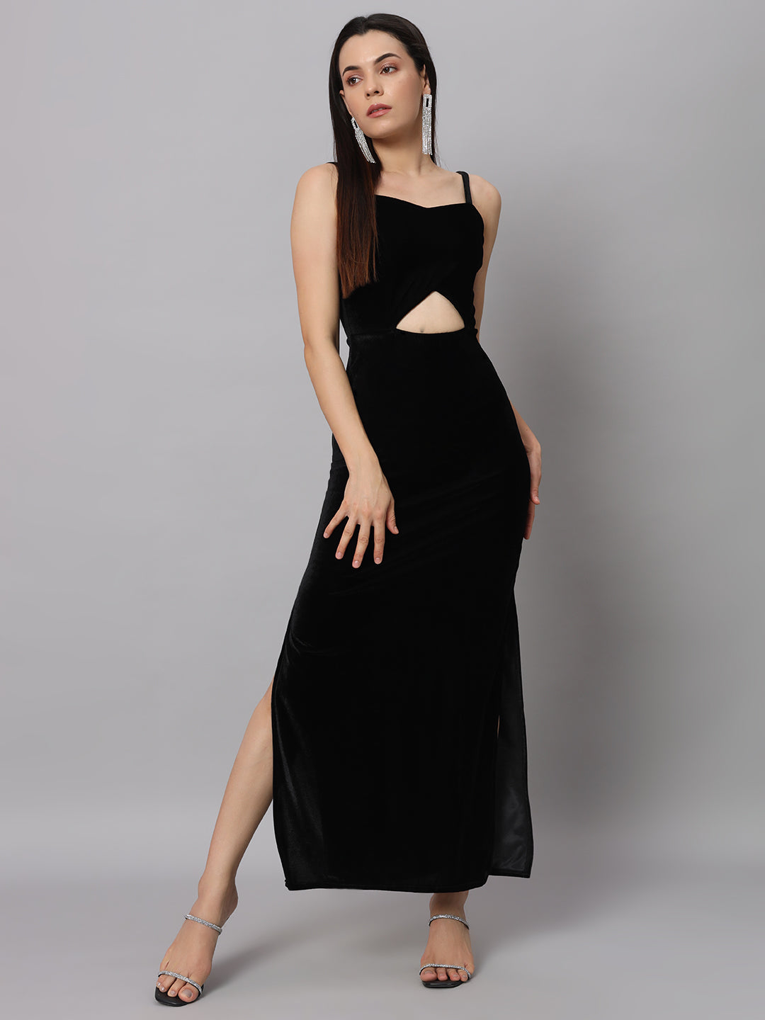 Women Sweetheart Neck Shoulder Straps Cut-Outs Sheath Maxi Dress