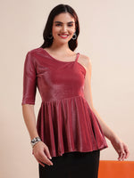 Solid One Shoulder Velvet Peplum Top