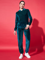 Velvet Tracksuit Set for Women with Hoodie and Handy Pockets