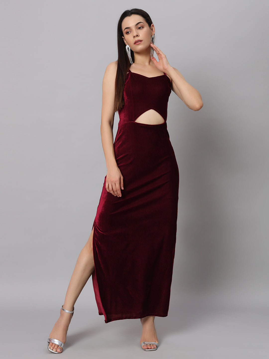 Women Sweetheart Neck Shoulder Straps Cut-Outs Sheath Maxi Dress
