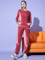 Velvet Tracksuit Set for Women with Hoodie and Handy Pockets