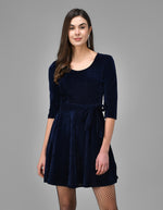 Tie-Ups Velvet A-Line Dress with Side Pockets