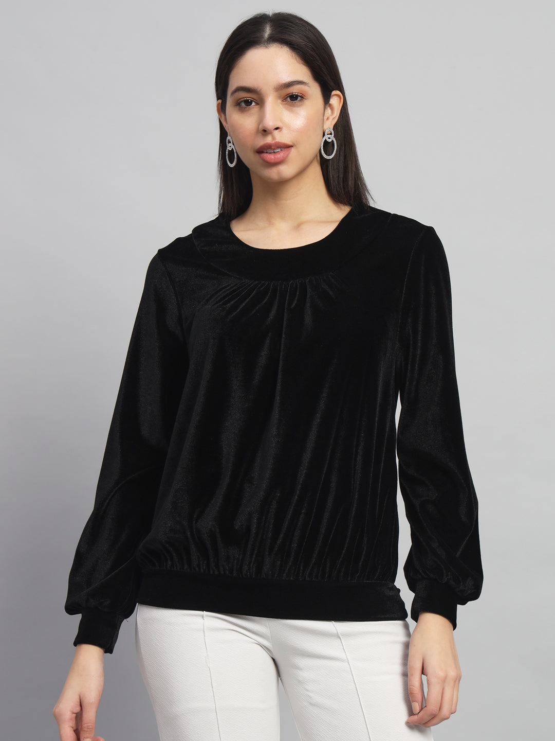 Round Neck Full Sleeves Velvet Top