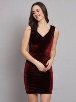 V-Neck Velvet Bodycon Mini Dress