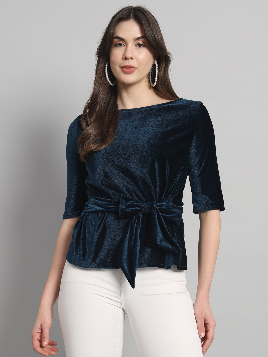 Velvet Tie-Up Peplum Top for Women