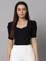 Lycra Party Puff Sleeves Shiny Readymade Blouse