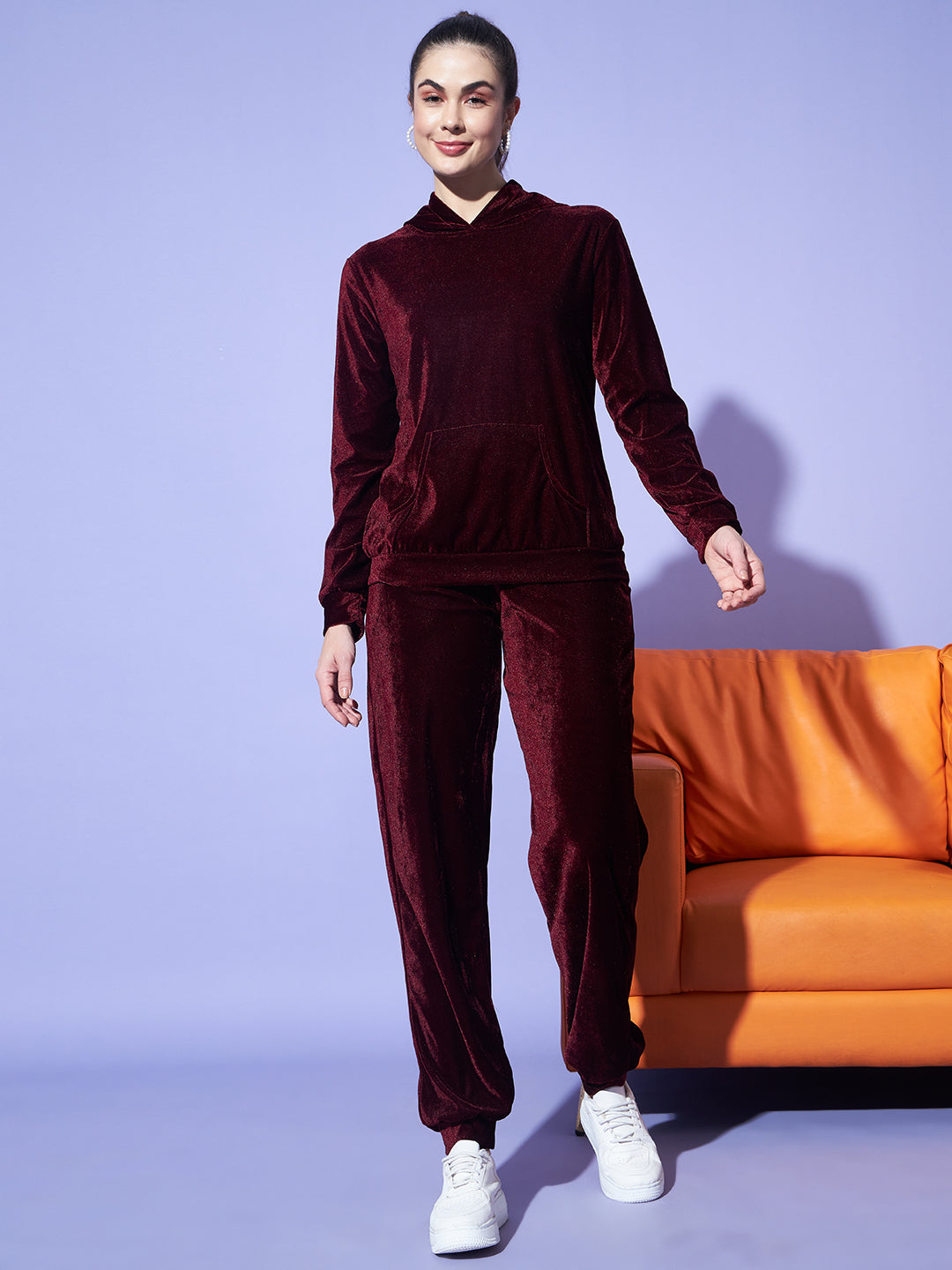 Velvet Tracksuit Set for Women with Hoodie and Handy Pockets