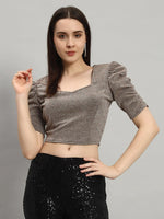 Lycra Party Puff Sleeves Shiny Readymade Blouse