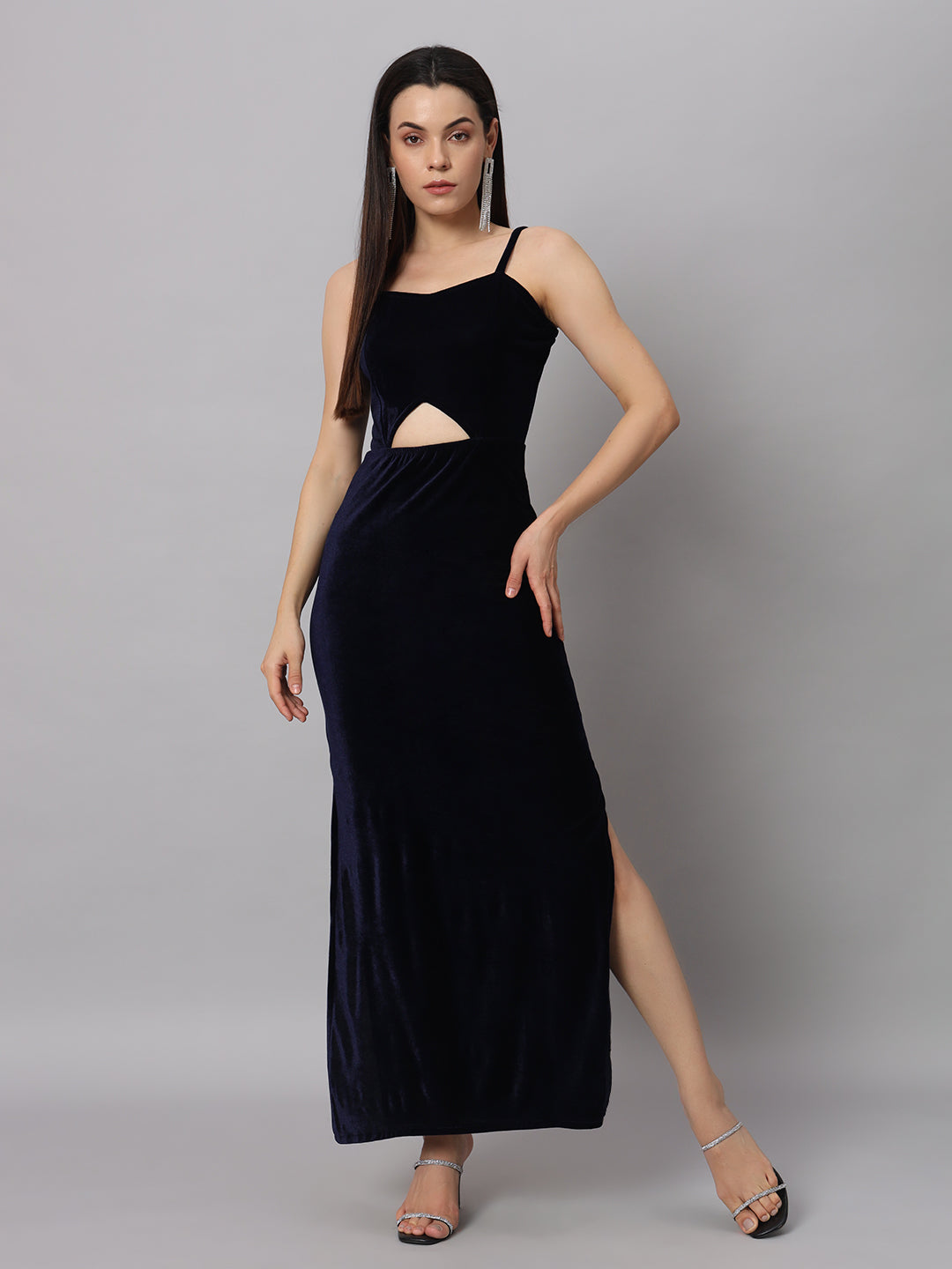 Women Sweetheart Neck Shoulder Straps Cut-Outs Sheath Maxi Dress