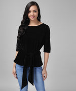 Velvet Tie-Up Peplum Top for Women