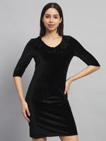 V-Neck Ruffles Detail Velvet Sheath Dress