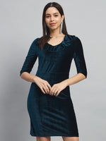 V-Neck Ruffles Detail Velvet Sheath Dress
