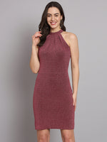 Self Design Halter Neck Sleeveless Bodycon Dress