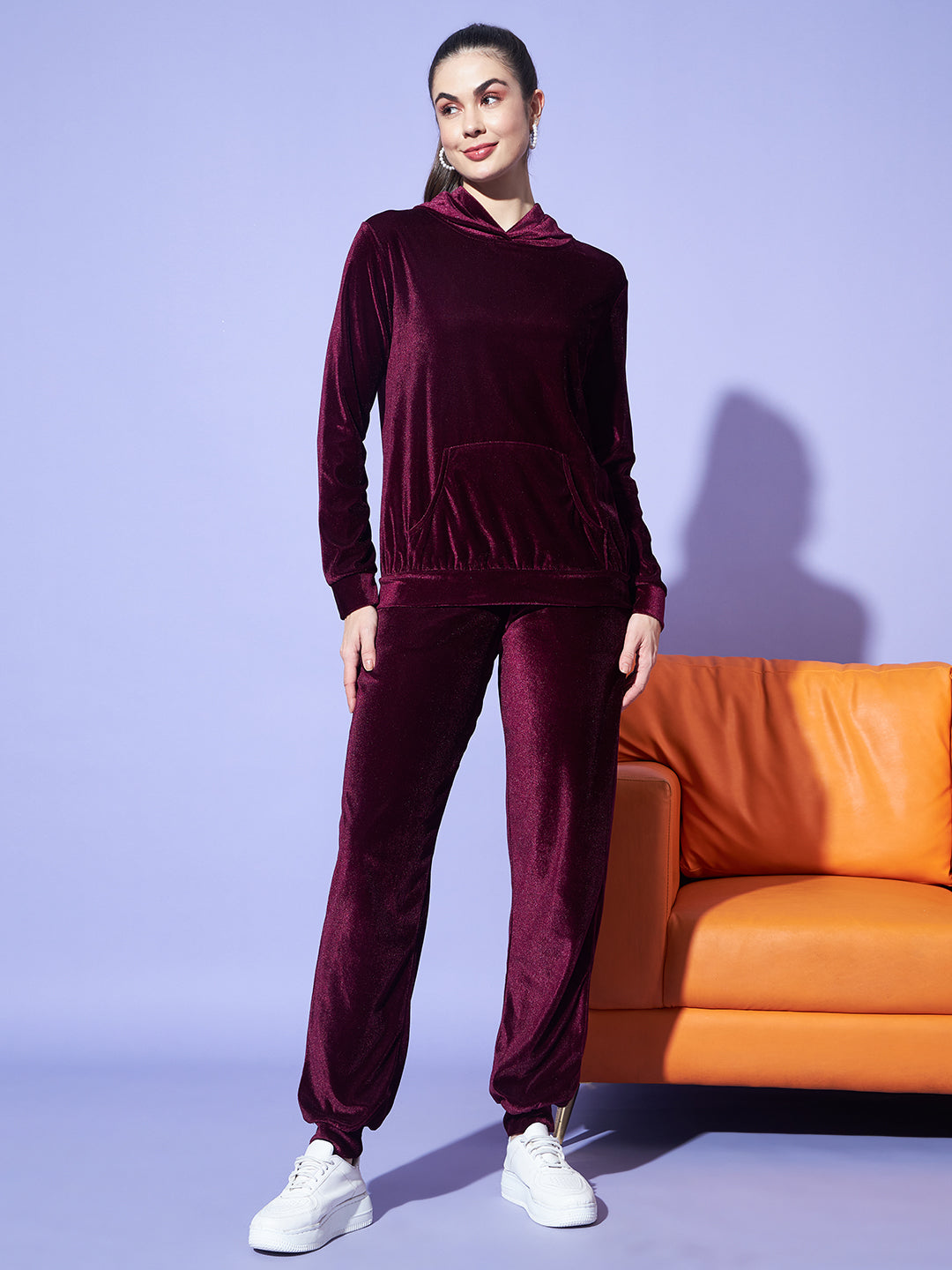 Velvet Tracksuit Set for Women with Hoodie and Handy Pockets
