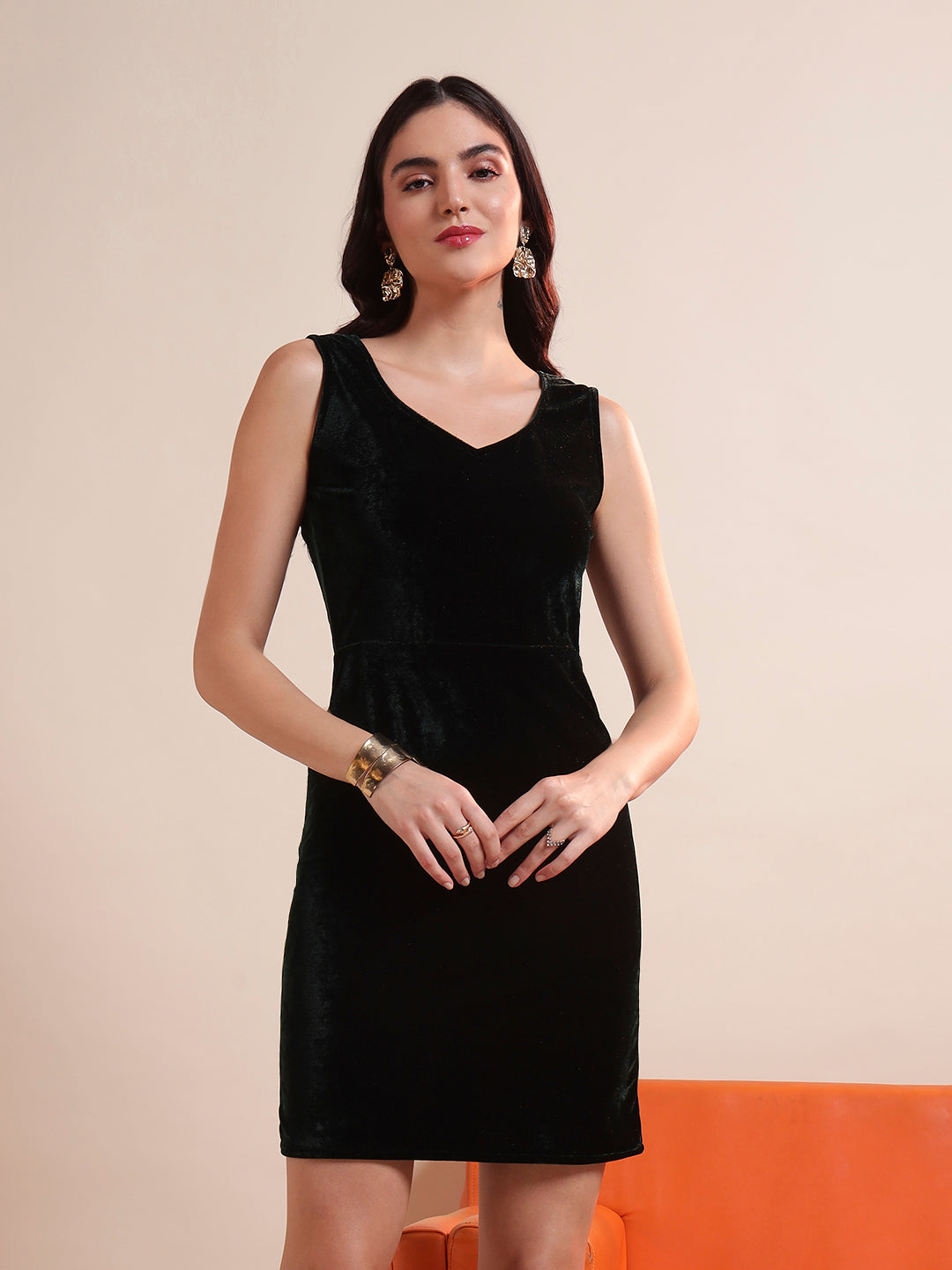 V-Neck Velvet Bodycon Mini Dress