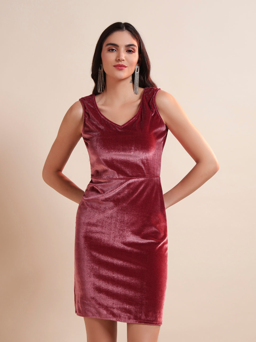 V-Neck Velvet Bodycon Mini Dress