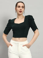 Lycra Party Puff Sleeves Shiny Readymade Blouse