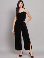 Shoulder Strapped Basic Velvet Jumpsuit