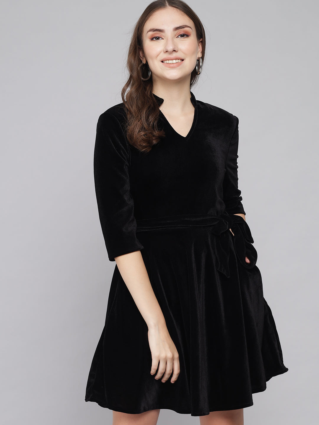 Tie-Ups Velvet Fit & Flare Dress
