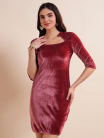Women Square Neck Velvet Sheath Dress