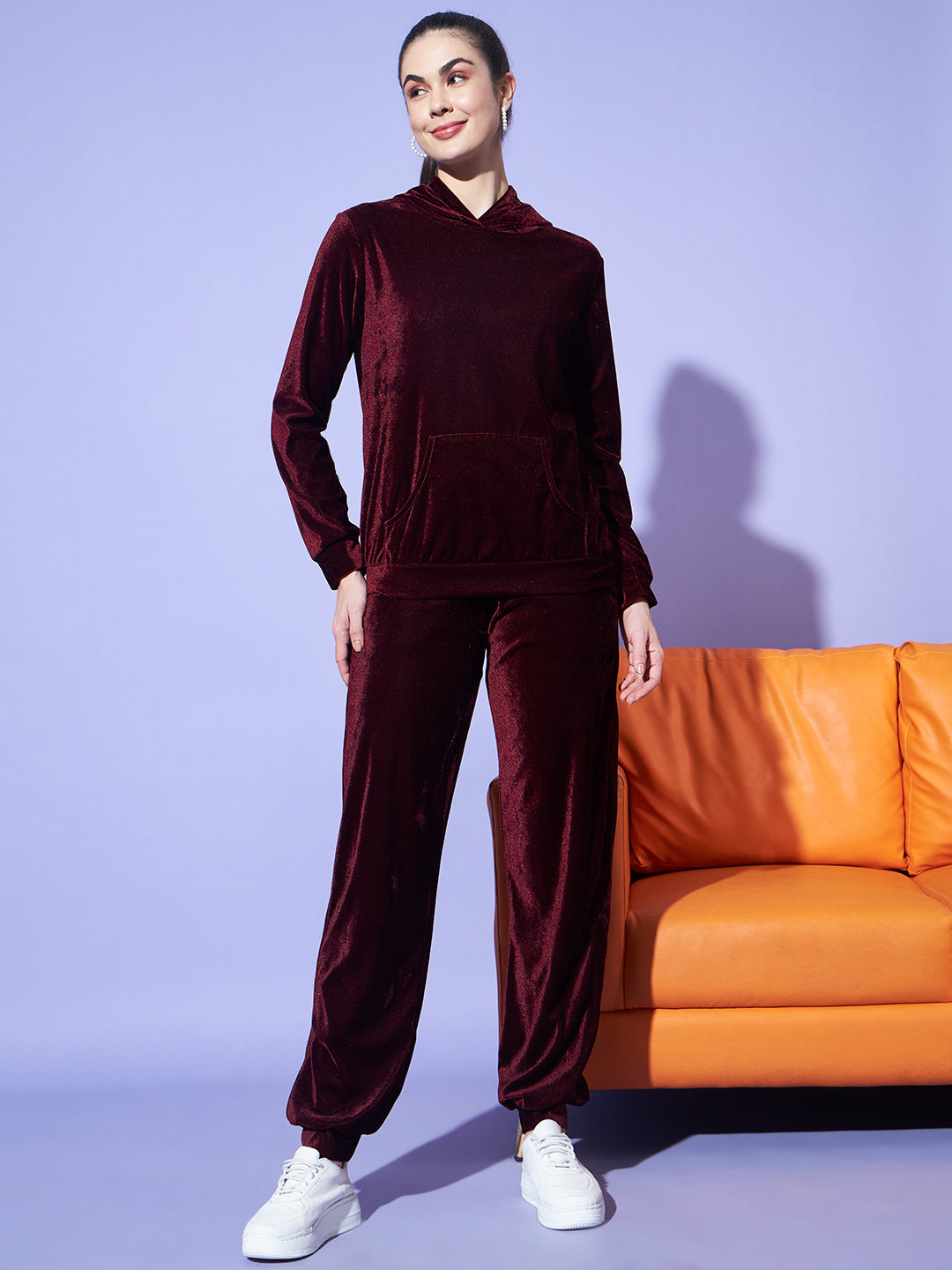 Velvet Tracksuit Set for Women with Hoodie and Handy Pockets
