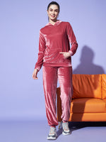 Velvet Tracksuit Set for Women with Hoodie and Handy Pockets