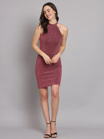 Self Design Halter Neck Sleeveless Bodycon Dress