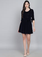 Tie-Ups Velvet A-Line Dress with Side Pockets