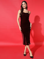 Vaararo Velvet Bodycon Party Dress for Women | Sleeveless Thigh-Slit Outfit with Spaghetti Straps