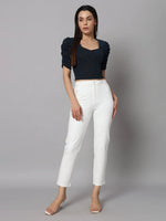 Lycra Party Puff Sleeves Shiny Readymade Blouse