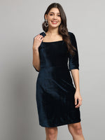 Women Square Neck Velvet Sheath Dress