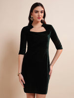 Women Square Neck Velvet Sheath Dress