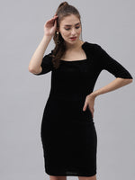 Women Square Neck Velvet Sheath Dress