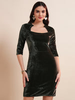 Women Square Neck Velvet Sheath Dress