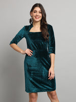 Women Square Neck Velvet Sheath Dress