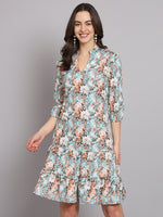 Floral Printed Mandarin Collar A-Line Dress