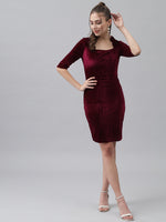 Women Square Neck Velvet Sheath Dress