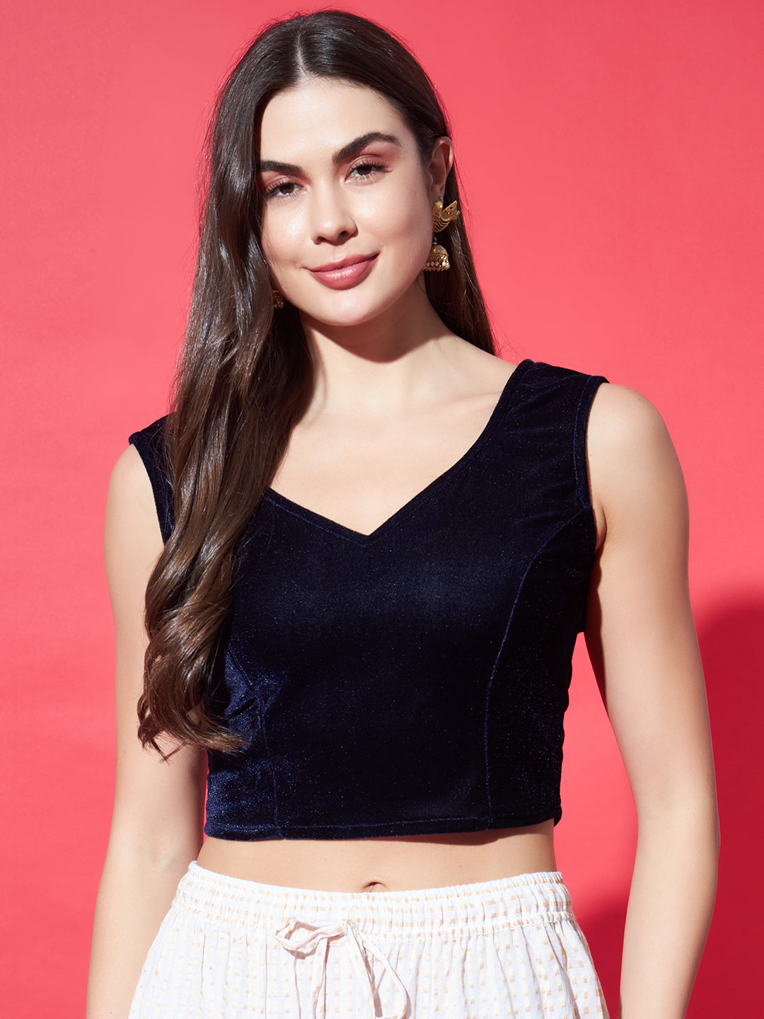 V-Neck Velvet Saree Blouse