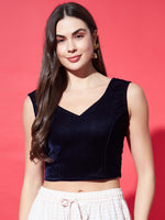 V-Neck Velvet Saree Blouse