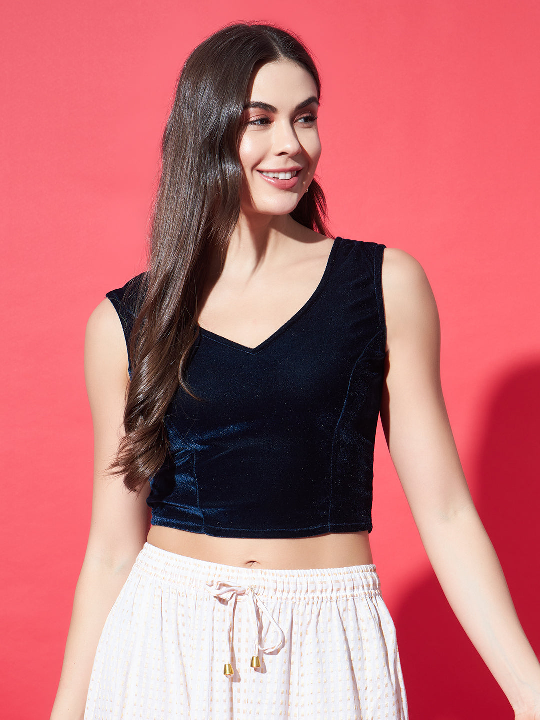 V-Neck Velvet Saree Blouse