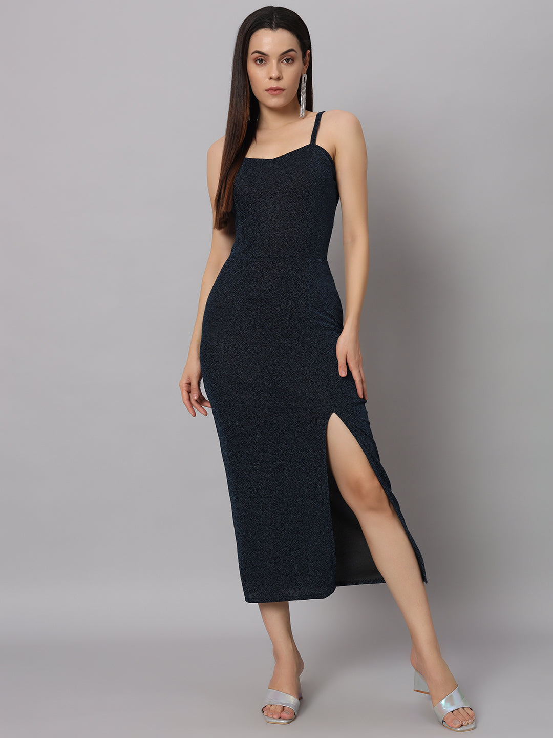 Women Lycra Sheen Bodycon Maxi Dress