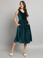 V-Neck Velvet Fit & Flare Midi Dress
