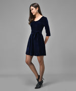 Tie-Ups Velvet A-Line Dress with Side Pockets