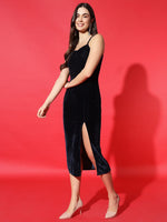 Vaararo Velvet Bodycon Party Dress for Women | Sleeveless Thigh-Slit Outfit with Spaghetti Straps