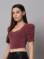 Lycra Party Puff Sleeves Shiny Readymade Blouse